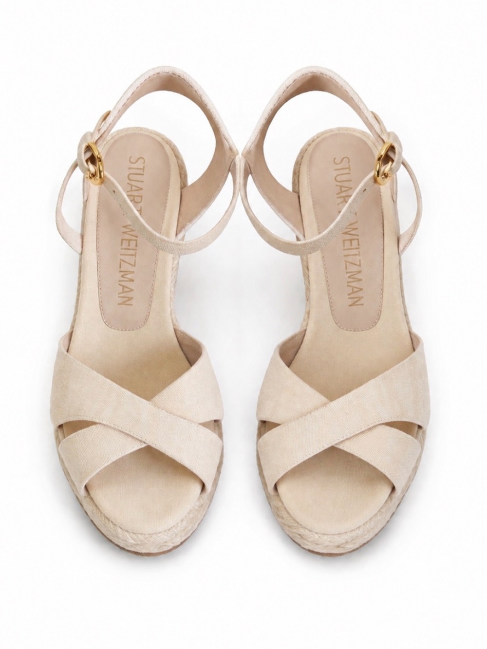 STUART WEITZMAN MIRELLA Cream Crisscross Wedge Espadrille Sandals - Picture 1 of 16